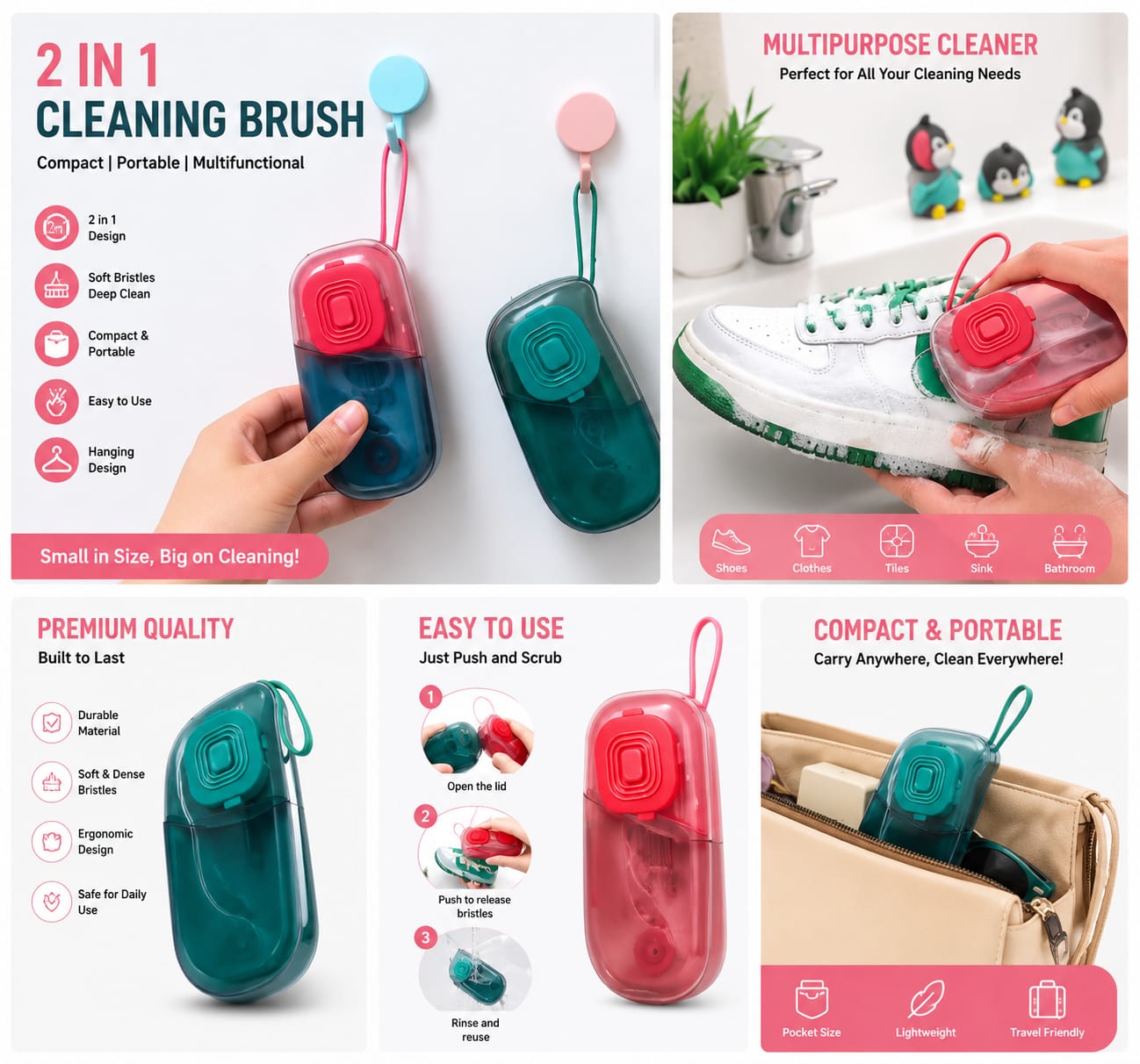 2-in-1 Portable Cleaning Brush with Soap Dispenser