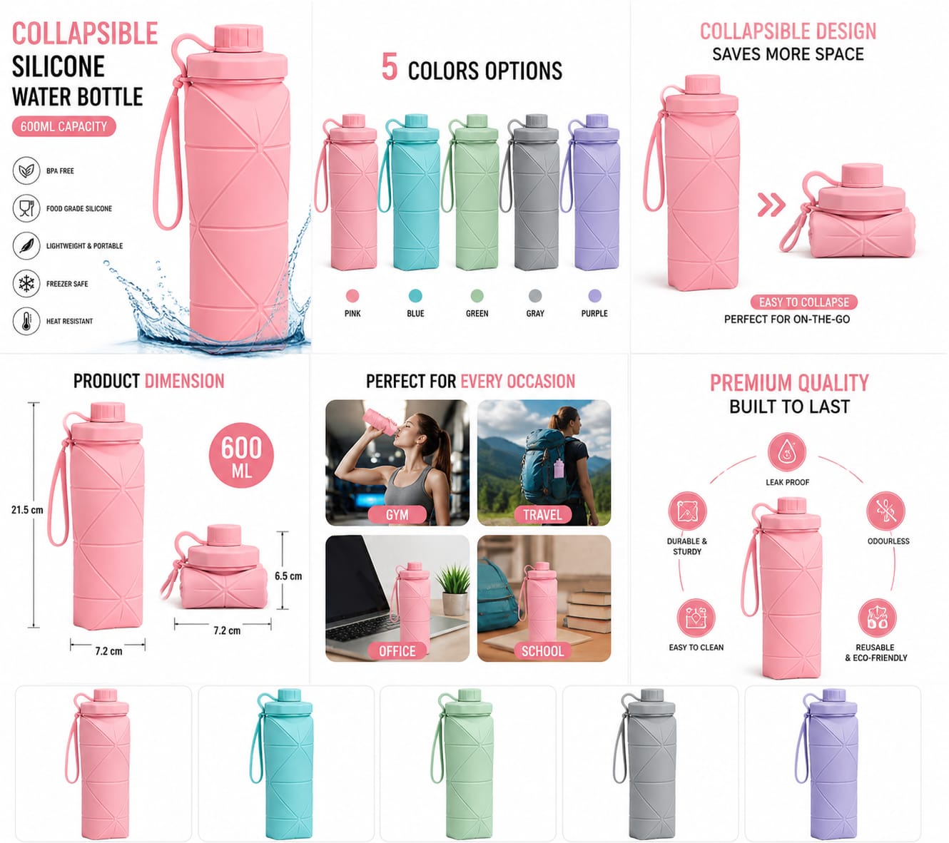 Collapsible Silicone Water Bottle