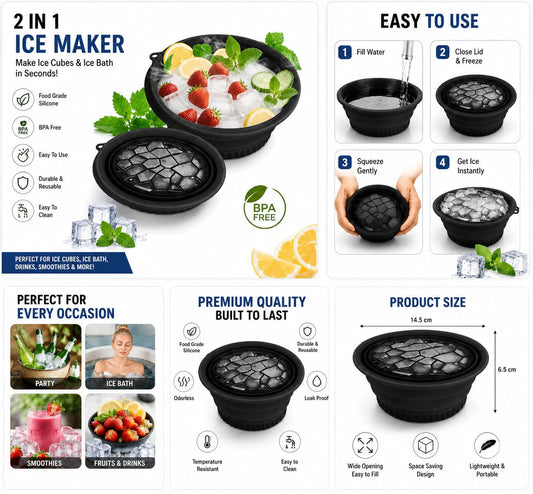 2 in 1 Silicone Ice Cube Maker with Storage Bucket
